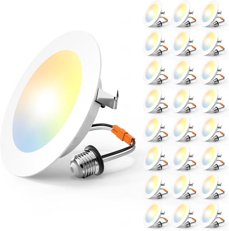 Amico Recessed Lighting 4 Inch, 24 Pack 5CCT Flat LED Can Lights, 2700K/3000K/4000K/5000K/6000K Selectable, 7W Eqv 60W, 700LM Brightness, Retrofit Installation - ETL & FCC - Image 1